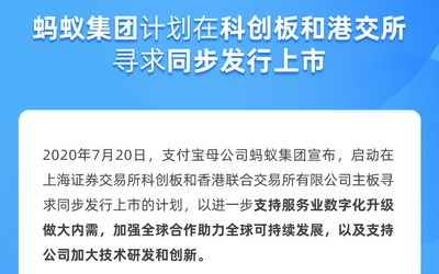 蚂蚁集团启动科创板和港交所寻求同步发行上市的计划