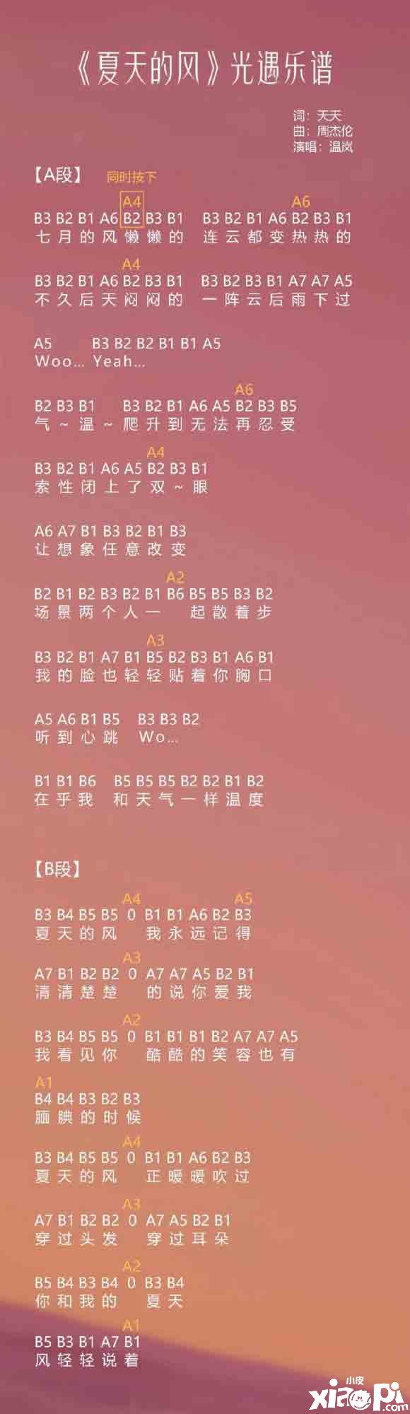 光遇曲谱夏天的风