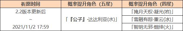《原神》「暂别冬都」祈愿勾当：「『令郎』·达达利亚(水)」
