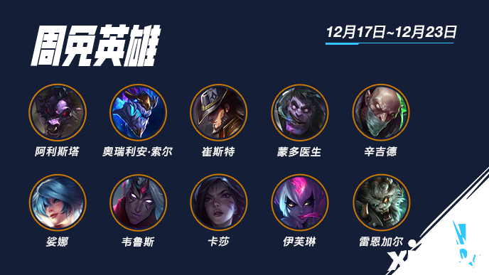 《英雄同盟手游》12月17日周免英雄一览