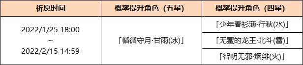 《原神》「浮生孰来」祈愿：「循循守月·甘雨(冰)」概率UP！